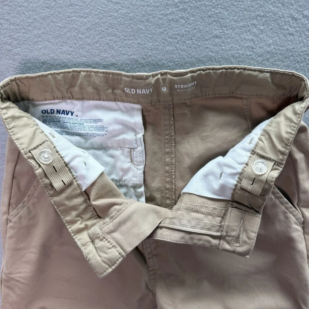 Old Navy Boys Straight Fit Chino Uniform Pants Beige Cotton Stretch Pockets